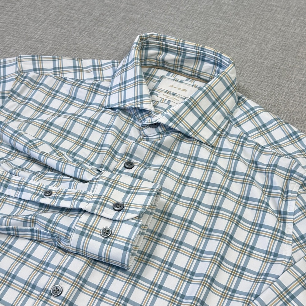 Porter & Ash Kinetic Stretch Dress Shirt Men Medium Multicolor Plaid Long Sleeve